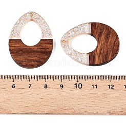 エポキシ樹脂とクルミ材のペンダント  スパンコール付き/スパンコール  ティアドロップ  ライトサーモン  37x28x3mm  穴：2mm&nbsp;RESI-T057-12D