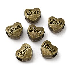 合金ヨーロピアンビーズ  大穴ビーズ  単語「love」付けのハート  アンティークブロンズ  11x11.8x7.6mm  穴：4.2mm&nbsp;PALLOY-I220-01AB