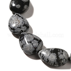 天然石スノーフレークオブシディアンビーズ連売り  ティアドロップ  13.5~14x10~10.5x5mm  穴：1mm  約27~28個/連  37.3~38.3cm&nbsp;X-G-I377-A28
