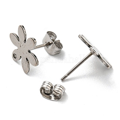 変色しない201ステンレススチールスタッドピアス  304ステンレスピン付き  花  ステンレス鋼色  13x11.5mm  穴：1mm  ピン：0.8mm&nbsp;STAS-B045-11P