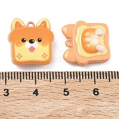 焼付塗装合金ペンダント  パンのお守りを持った犬  オレンジ  16.5x16x6mm  穴：1.2mm&nbsp;FIND-G109-07A