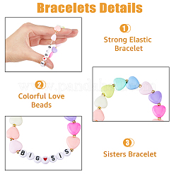 4Pcs 4 Styles Word Big Little Sis Acrylic Heart Beaded Stretch Bracelets Set&nbsp;BJEW-FI0001-54