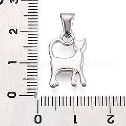 303ステンレススチールペンダント  猫のチャーム  ステンレス鋼色  17.5x11x3mm  穴：6.5x2.5mm&nbsp;STAS-Q110-07P