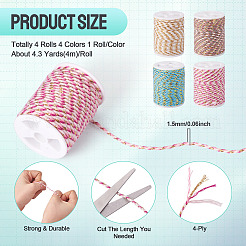 4 Rolls 4 Colors 4-Ply Polycotton Cord with Metallic Thread&nbsp;OCOR-TA0003-33C