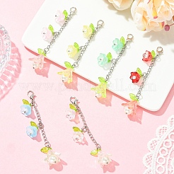 6Pcs Flower Crylic & Glass Pendant Decorations&nbsp;HJEW-YW00362