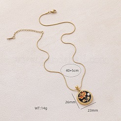 316 Surgical Stainless Steel Enamel with Imitation Pearl Flat Round with Flower Pendant Necklaces for Women&nbsp;AK2795