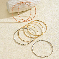 女性用サークルテクスチャスタッキング真鍮ブレスレットセット  ミックスカラー  内径：2.72インチ（6.9cm）&nbsp;SD4492