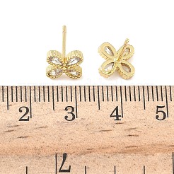 Flower Brass Micro Pave Clear Cubic Zirconia Stud Earrings&nbsp;EJEW-G452-06G