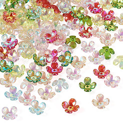 42色電気メッキアクリルビーズキャップ7個  虹色の  4  - 花びらの花  ミックスカラー  12x12x4.5mm  穴：1.4mm&nbsp;OACR-TA0014-43