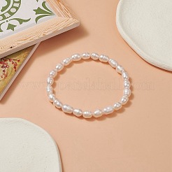 女性用天然パールライスビーズストレッチブレスレット  貝殻色  内径：2-1/8インチ（5.5cm）&nbsp;BJEW-JB09314