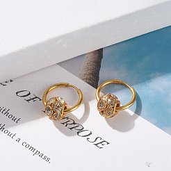 クリスタルラインストーンロンデルビーズハギーフープピアス  女性用304ステンレスジュエリー  ゴールドカラー  24x2mm  ピン：1mm&nbsp;EJEW-JE04838