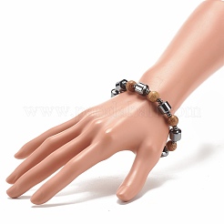 天然木と合成ヘマタイトビーズストレッチブレスレット  女性のためのアクセサリー用原石のアクセサリー  ミックスカラー  内径：2-1/2インチ（6.5cm）&nbsp;BJEW-JB07937
