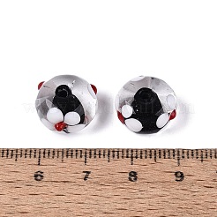 手作りランプワークビーズ  花とロンデル  ブラック  13~15.5x9~10mm  穴：1.2~2mm&nbsp;LAMP-Q039-04A