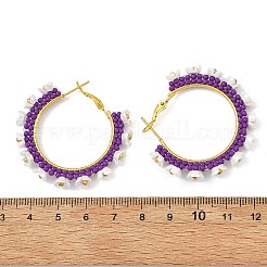 ガラスフープピアス  花  アイアンハギーフープピアスパーツ付き  ミックスカラー  39x43x6mm&nbsp;EJEW-MZ00827