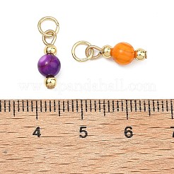 染め天然淡水シェルペンダント  ゴールドカラー  真鍮ビーズの丸いチャーム  ミックスカラー  13.5x5mm  丸カン：5x1ミリ  内径：3mm&nbsp;PALLOY-JF05342