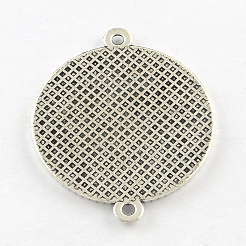 Tibetan Style Alloy Flat Round Cabochon Connector Settings&nbsp;X-TIBE-Q038-001F-AS-RS