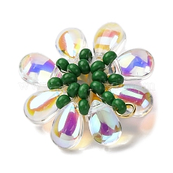 ガラスとポリマークレイのペンダント  花  304ステンレススチール製丸カン付き  18KGP本金メッキ  クリアAB  26x10mm&nbsp;PALLOY-MZ00810-01