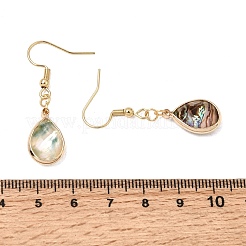天然パウアシェルダングルのピアス  304ステンレススチールピアスフック付き  ゴールドカラー  ティアドロップ  35.5x12mm&nbsp;EJEW-JE06274-06