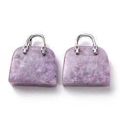 Natural Lepidolite/Purple Mica Stone Brass Pendants&nbsp;KK-E274-01P-08