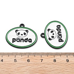 パンダテーマの合金エナメルペンダント  ブラック  ワードパンダ  オーバル  21.5x25x1mm  穴：1.8mm&nbsp;ENAM-F150-06