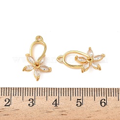 透明なキュービックジルコニアペンダント付き真鍮  花  ニッケルフリー  18KGP本金メッキ  20.5x13x6mm  穴：1.5mm&nbsp;KK-B160-23G