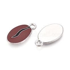 合金とエナメルのペンダント  コーヒー豆のチャーム  プラチナ  ココナッツブラウン  19x10.5x1mm  穴：1.8mm&nbsp;ENAM-T021-57P