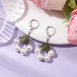 貝パールと台湾翡翠のフレンチフックピアス  304ステンレススチールピアスフック付き  花  ステンレス鋼色  45x25mm&nbsp;EJEW-JE05927-01