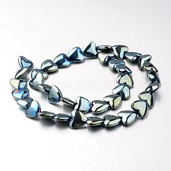 電気メッキ非磁性合成ヘマタイトビーズ連売り  ハート  メッキグリーン  12x12x4mm  穴：1mm  約38個/連  15.7インチ&nbsp;G-F300-22D-07