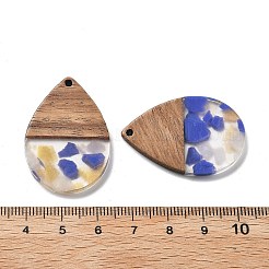 樹脂とクルミのペンダント  ティアドロップ  コーンフラワーブルー  36.5x24.5x2.5mm  穴：2mm&nbsp;LS-FIND-R051-15B
