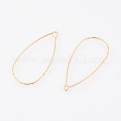 真鍮のピアスフック  水平ループ付き  18KGP本金メッキ  34~35x17~18x0.8mm  穴：1.5mm  ピン：0.8mm&nbsp;X-KK-T038-138G