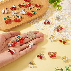 24pcs6スタイルアロイラインストーンペンダント  レジンとエナメルで  チェリー  ミックスカラー  20.5~27.5x10.5~23x9~10.5mm  穴：1.6~2.5mm  4個/スタイル&nbsp;FIND-TA0009-74