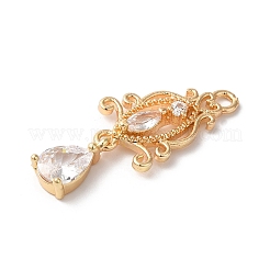 真鍮とガラスのペンダント  ティアドロップ  ゴールドカラー  27x11x4mm  穴：1.8mm&nbsp;KK-C062-03G