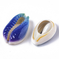 プリントされた天然のカウリーシェルビーズ  穴なし/ドリルなし  虹のスタイル  ブルー  18~21x12~15x7mm&nbsp;X-SSHEL-R047-01-A01