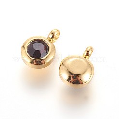 304ステンレススチールラインストーンチャーム  フラットラウンド  シャム  9.3x6.5x4mm  穴：2mm&nbsp;STAS-P237-10G-05