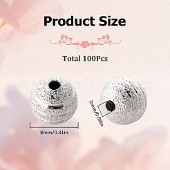 テクスチャ加工された丸型真鍮ビーズ100個  銀  8mm  穴：1.2mm&nbsp;KK-SC0003-39