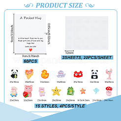 60Pcs 15 Styles Opaque & Transparent Cartoon Resin Cabochons&nbsp;RESI-GA0001-44