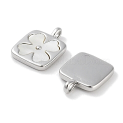 Brass Pave Natural Shell Square Pendants&nbsp;KK-C051-22P