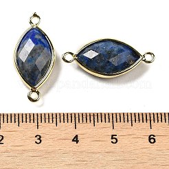 天然ラピスラズリのファセットコネクターチャーム  ラックメッキ真鍮ホースアイリンク  ゴールドカラー  23~25x11.5x5.5mm  穴：1.6mm&nbsp;G-K347-03G-03