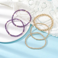 5Pcs 5 Style Natural Amethyst & Brass Beaded Stretch Bracelets Set for Women&nbsp;BJEW-JB09663-01