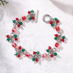 クリスマスガラスリンク＆チャームブレスレット（女性用）  304ステンレススチールトグル留め具付き  ステンレス鋼色  7-1/2インチ（19cm）&nbsp;BJEW-JB12626