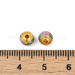 真鍮製エナメルビーズ  カドミウムフリー＆ニッケルフリー＆鉛フリー  ラウンド  マットゴールドカラー  蘭  6x5mm  穴：1.4mm&nbsp;KK-Q081-07A-MG
