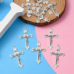 10 個の亜鉛チベットスタイル合金ペンダント  十字架クロス  宗教  アンティークシルバー  37x22x2.5mm  穴：2mm&nbsp;FIND-YW0002-11