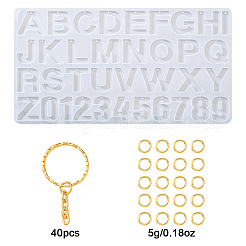 Diyキーホルダー作成キット  アルファベットのa～zと数字の0~9のペンダントDIYシリコン型を含む  真鍮のピアスフックと鉄のスプリットキーリングとオープン丸カン  ゴールドカラー  192x360x2mm&nbsp;DIY-FS0008-25