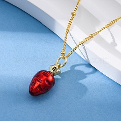 Brass FireBrick Enamel Pendant Necklaces for Women&nbsp;NJEW-K381-08C-G
