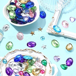 60個 15スタイル アクリルラインストーン フラットバックカボション  多面カット  底面銀メッキ  ミックスカラー  8~18x8~13x1.5~4.8mm  4個/スタイル&nbsp;GACR-YW0001-05A