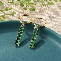 Oval 304 Stainless Steel Green Cubic Zirconia Tassel Hoop Earrings&nbsp;EJEW-Z094-02G
