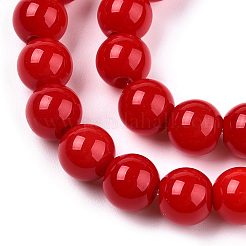 オペークソリッドカラーガラスビーズ連売り  ラウンド  レッド  8~8.5mm  穴：1.5mm  約51~53個/連  14.96インチ〜15.55インチ（38~39.7cm）&nbsp;GLAA-T032-P8mm-04