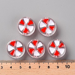 透明エナメルアクリルビーズ  三角形付きのフラットラウンド  レッド  20x9mm  穴：3.5mm&nbsp;X-TACR-S155-005F