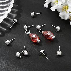 Shegrace 真鍮 ABS イミテーションパール ハーフラウンド スタッドピアス金具  カドミウムフリー＆ニッケルフリー＆鉛フリー  カン付き  プラチナメッキ  8x6mm  穴：1.2mm&nbsp;XGR0101P-118P