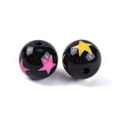 アクリルビーズの印刷  ラウンド  ブラック  スター  15x15.5mm  穴：3mm  229個/ 500g&nbsp;OACR-H120-04A